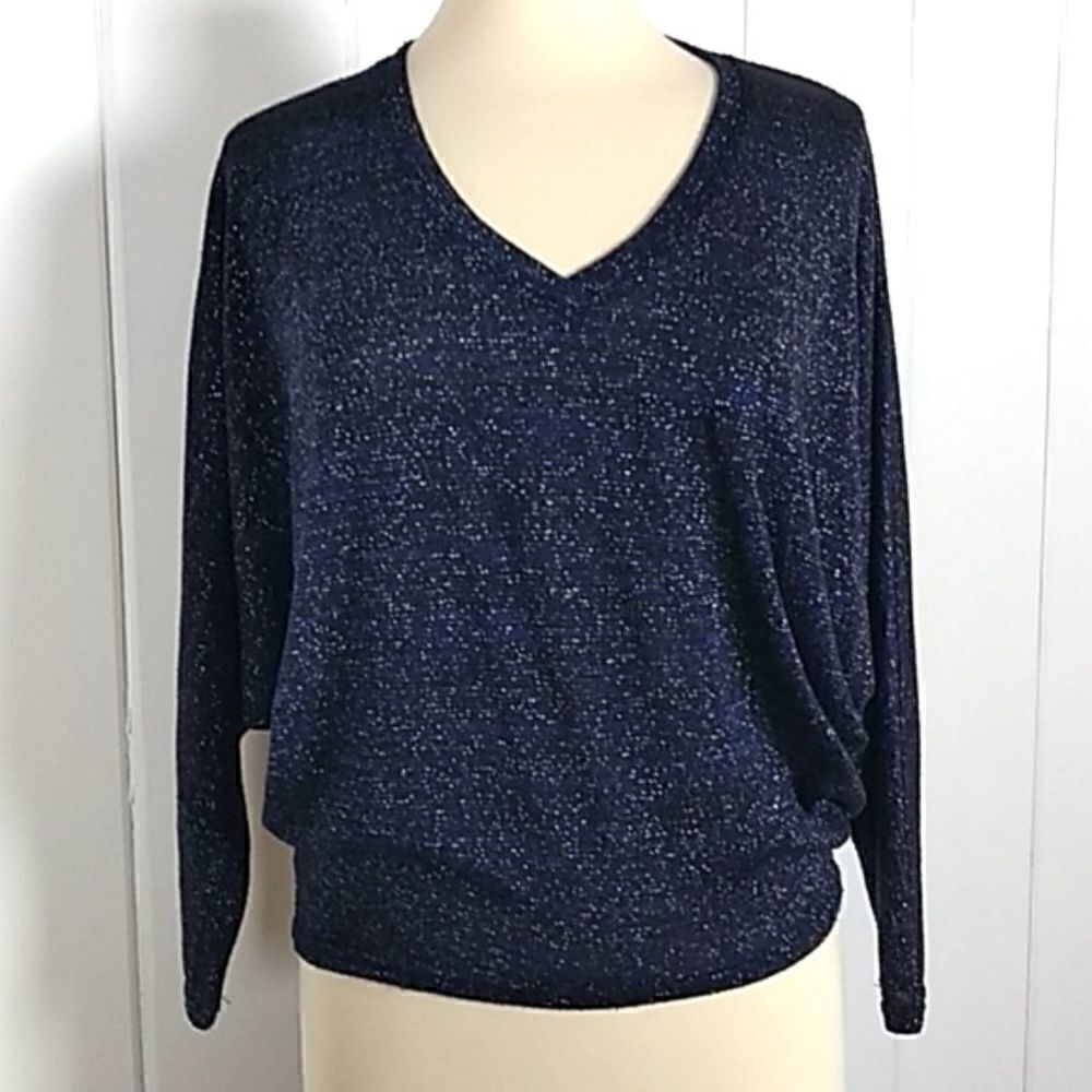 ‎Bar III Blue/Black Dolman Sleeve V-Neck - S